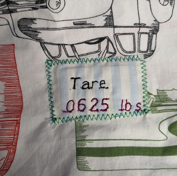 Reusable Fabric Produce Bag with Tare Weight- Trucks and Blue Ribbon - Picture 2 of 6